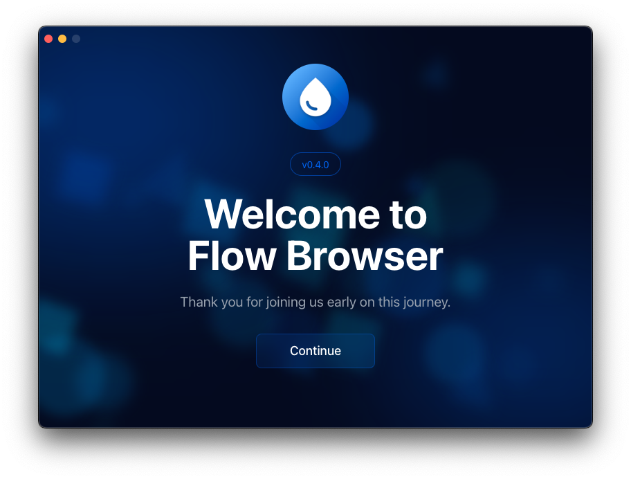 Flow Browser onboarding screen